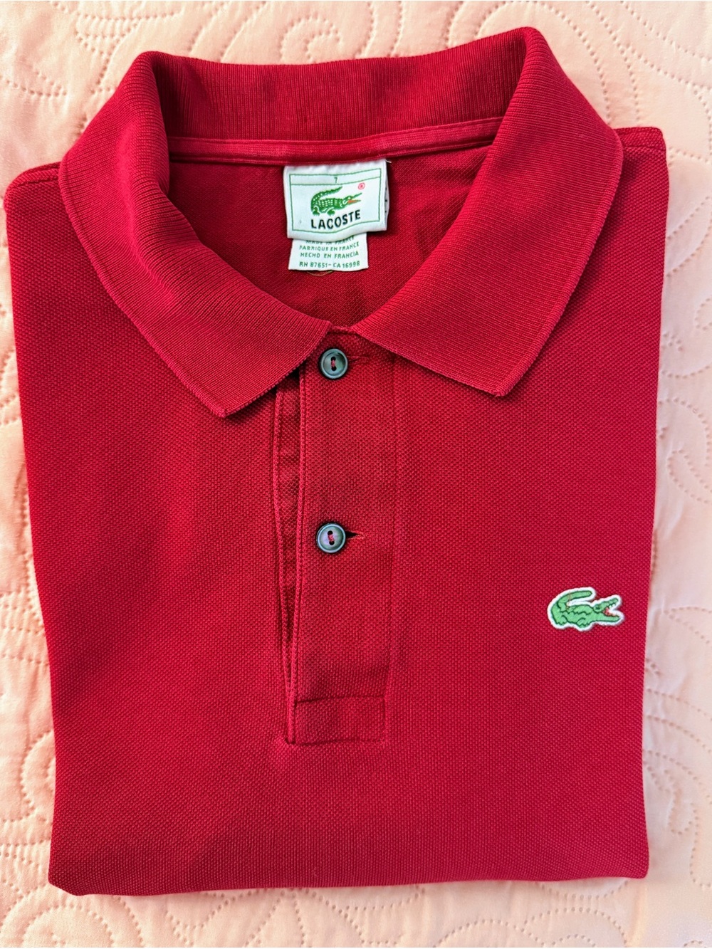 Vintage Lacoste France Polo Shirt Size 7 Wine Red Cotton Piqué Crocodile